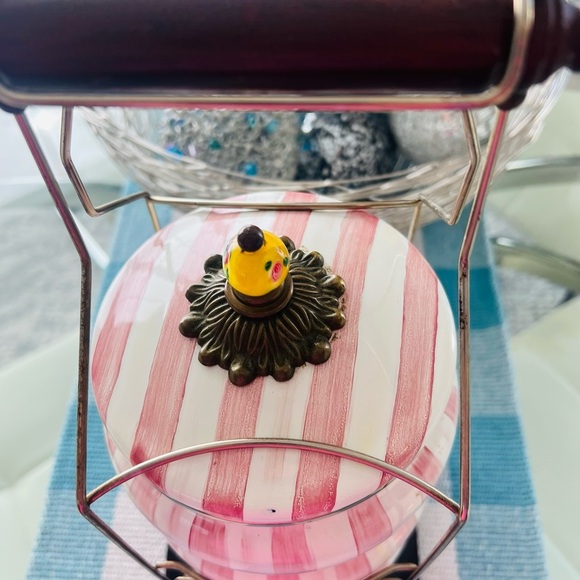 RARE Mackenzie-Childs Bathing Hut Pink and White Stripe Canister set - Picture 2 of 5